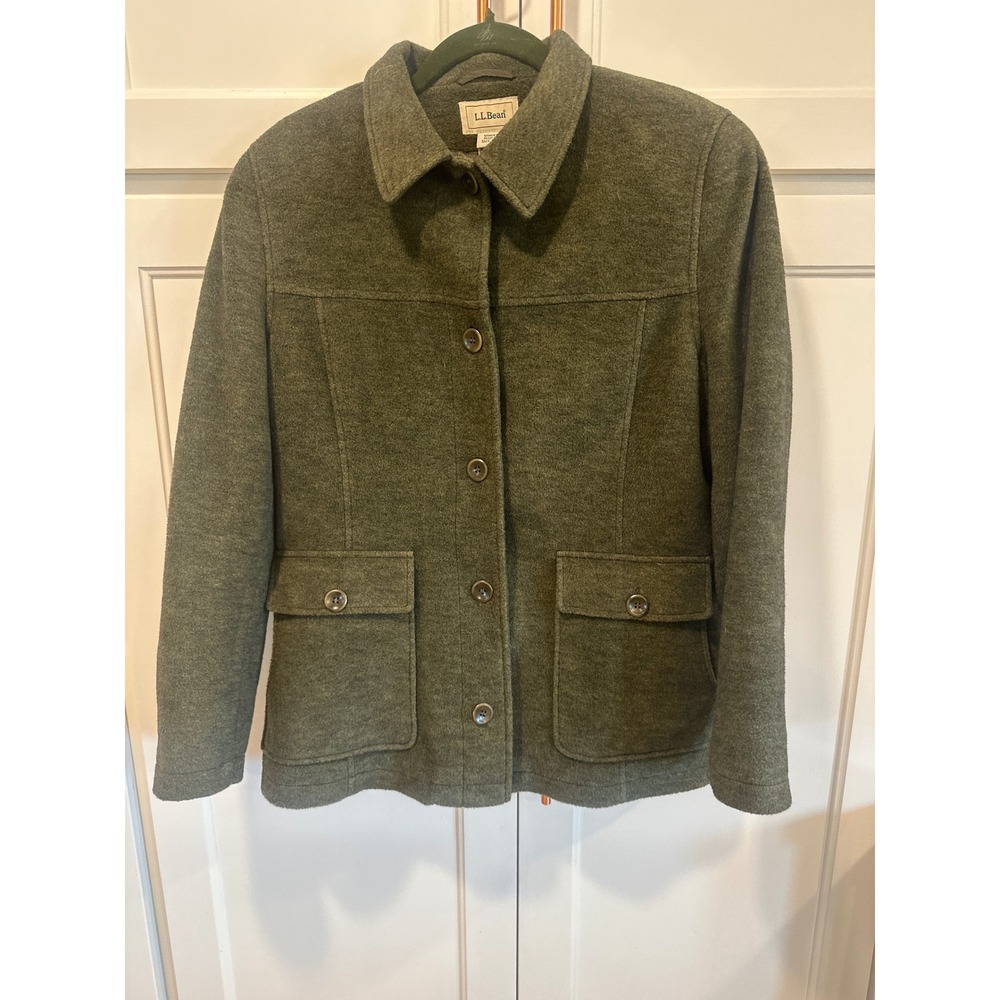 LL Bean Womens Wool Blend Insulated Field Jacket Olive Green Medium boho cottage